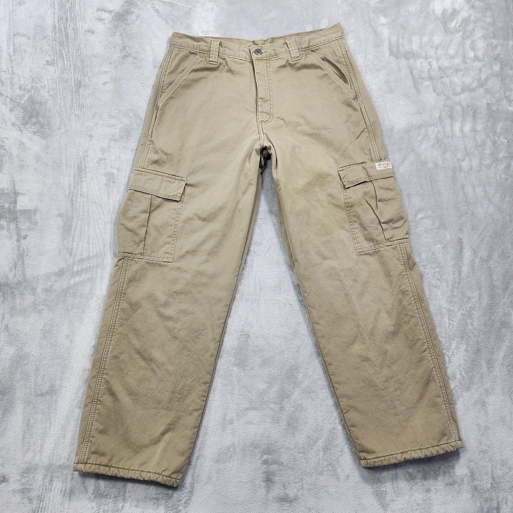Wrangler Pants Mens 32x30 Beige Relaxed Fit Fleece Lined Cargo Workwear Winter